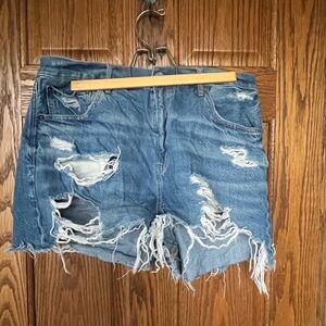 Distressed denim shorts